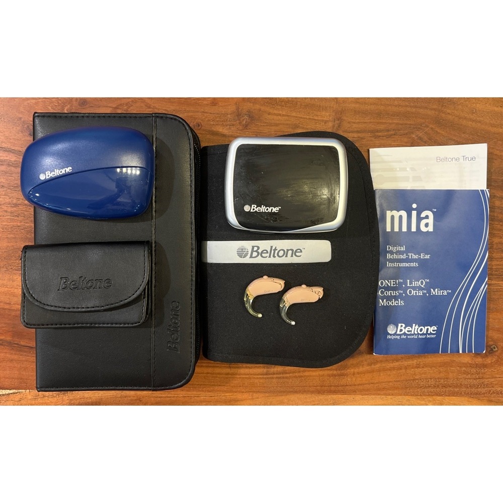 Beltone One! Mia 65D Hearing Aid Lot Cases Manuals Untested